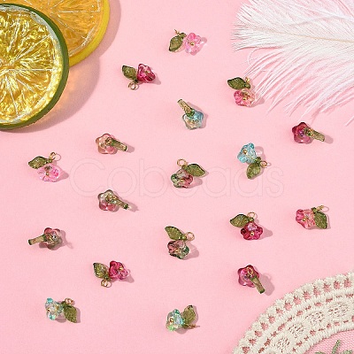 50Pcs 5 Colors Transparent Acrylic & Glass Pendants PALLOY-YW00071-1