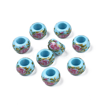 Flower Printed Opaque Acrylic Rondelle Beads SACR-S305-27-E04-1