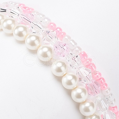 3Pcs 3 Style Shell Pearl & Glass Seed Beaded Stretch Bracelets Set BJEW-JB08705-02-1