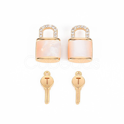 Brass Micro Pave Clear Cubic Zirconia Charms KK-T062-159G-NF-1
