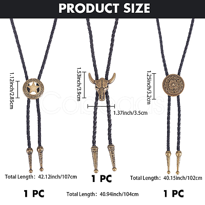 3Pcs 3 Styles Alloy Pendant Bolo Tie Lariat Necklaces NJEW-CL0001-09-1