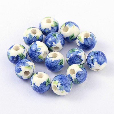 Floral Printed Porcelain Beads PORC-Q199-10mm-19-1