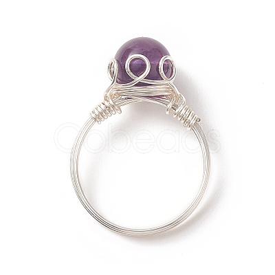 NaturalGemstone Braided Bead Finger Ring RJEW-TA00066-1