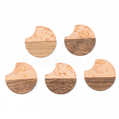 Transparent Resin & Walnut Wood Pendants RESI-S389-038A-B04-1