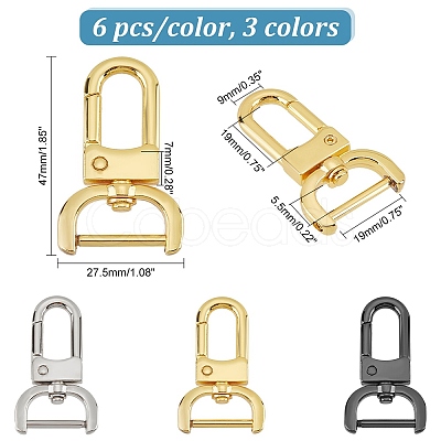 6pcs 3 colors Zinc Alloy Swivel Lobster Claw Clasps FIND-PH0008-62B-1