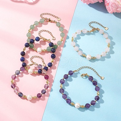 Round Natural Mixed Beaded Bracelets for Women BJEW-JB12763-1