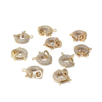 Brass Micro Pave Clear Cubic Zirconia Spring Ring Clasps ZIRC-F120-013G-1