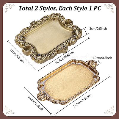 2Pcs 2 Styles Vintage Resin & Alloy Rectangle Tray Display Decorations for Rings Earrings Necklaces AJEW-PH0008-32-1