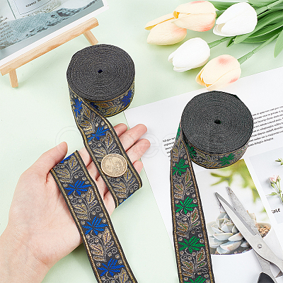 2Pcs 2 Colors Ethnic Style Embroidery Polyester Ribbons OCOR-PH0003-92-1