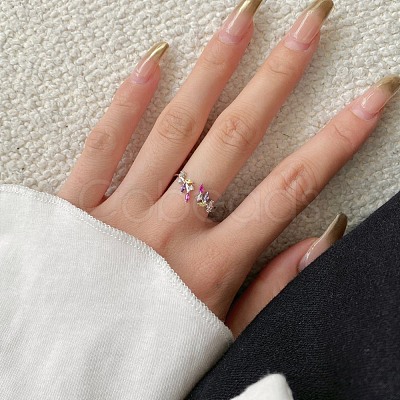 Rhodium Plated 925 Sterling Silver Open Finger Rings RJEW-A019-51P-1