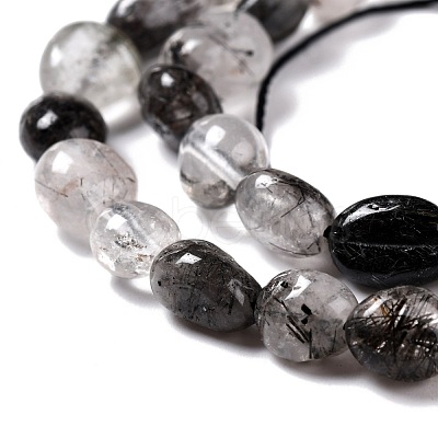 Natural Tourmalinated Quartz/Black Rutilated Quartz Beads Strands G-G018-60-1