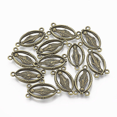 Holy Oval Carved Virgin Mary Tibetan Style Alloy Chandelier Component Links LS-TIBEP-0381-AB-LF-1