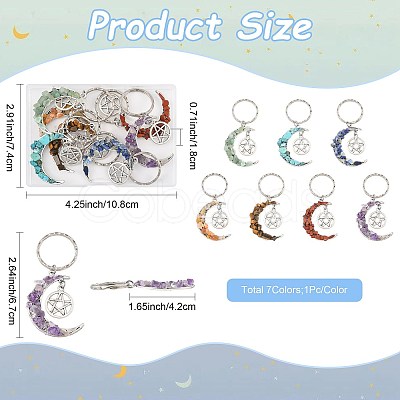 7Pcs Natural & Synthetic Mixed Stone Moon Keychains KEYC-FS00043-1