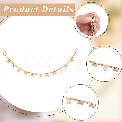 2Pcs Alloy Enamel Pink Bowknot Tassel 304 Stainless Steel Cable Chain Bag Decorative Chains AJEW-BBC0001-03-1
