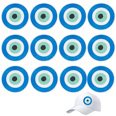 12Pcs Evil Eye Iron on/Sew On Patches PATC-FG0001-87-1