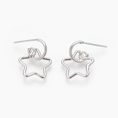 Brass Dangle Stud Earrings EJEW-F194-02P-NF-1