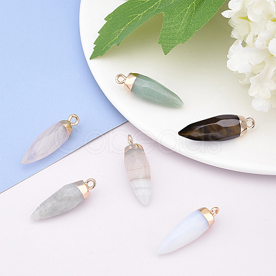 Top Golden Plated Natural & Synthetic Mixed Gemstone Pointed Pendants G-PH0001-05-1