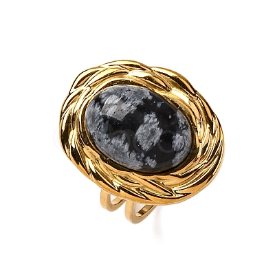 Oval Natural Snowflake Obsidian Finger Rings RJEW-M063-01G-18-1