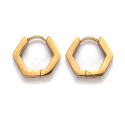 304 Stainless Steel Hexagon Huggie Hoop Earrings STAS-J033-03A-G-1