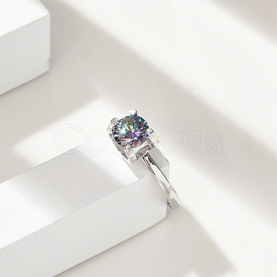 Rhodium Plated 925 Sterling Silver Moissanite Adjustable Rings RJEW-U038-10P-1