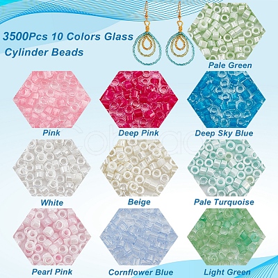 3500Pcs 10 Colors Glass Cylinder Beads SEED-NB0001-78-1