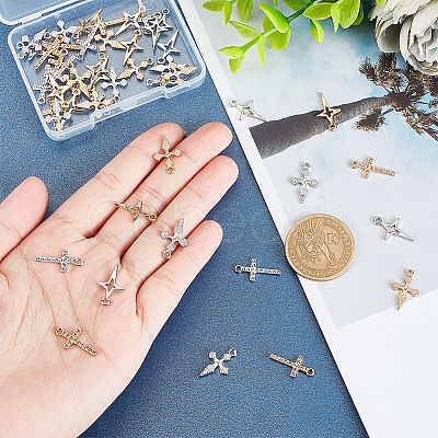 48Pcs 6 Style Alloy Pendants & Rhinestone Settings FIND-AR0002-07-1