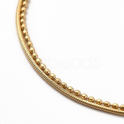Ion Plating(IP) 304 Stainless Steel Round Snake & Ball Chains Double Layer Multi-strand Bracelet for Women BJEW-E074-03G-1