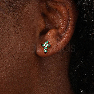 Exquisite Cross Brass Cubic Zirconia Stud Earrings GX6224-1