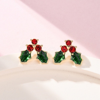 Cubic Zirconia Cherry Stud Earrings with Enamel LS-EJEW-P199-14G-1