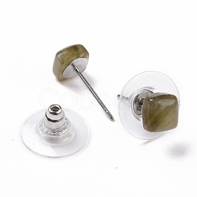 Natural Labradorite Ear Studs EJEW-K091-01P-01-1
