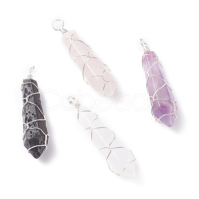 Natural Faceted Gemstone Pointed Pendants PALLOY-JF01296-1
