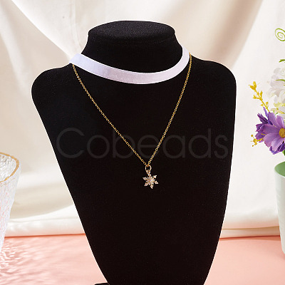 Brass Micro Pave Clear Cubic Zirconia Snowflake Pendant Single Face White Velvet Ribbon & Brass Chain Double Layered Choker Necklaces NJEW-TAC0037-1