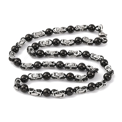 201 Stainless Steel Round Ball Links Chain Necklace NJEW-F222-38EBP-06-1