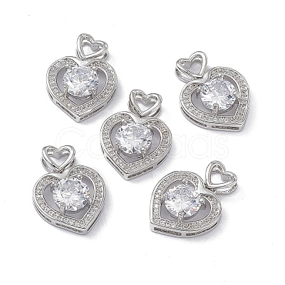 Brass Clear Cubic Zirconia Pendants KK-E068-VA121-1-1