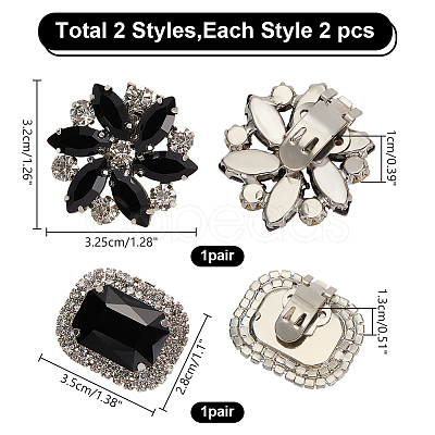 ARRICRAFT 2 Pairs 2 Style Flower & Rectangle Glass Rhinestone Shoe Decoration AJEW-AR0001-80-1