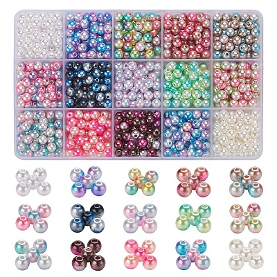 900Pcs 15 Style Rainbow ABS Plastic Imitation Pearl Beads OACR-YW0001-13-1