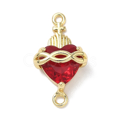 Brass with Glass Dark Red Sacred Heart Connector Charms KK-L253-27G-1