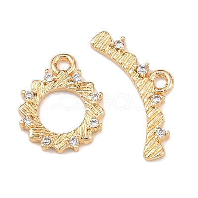 Brass Micro Pave Clear Cubic Zirconia Toggle Clasps KK-K407-36G-1