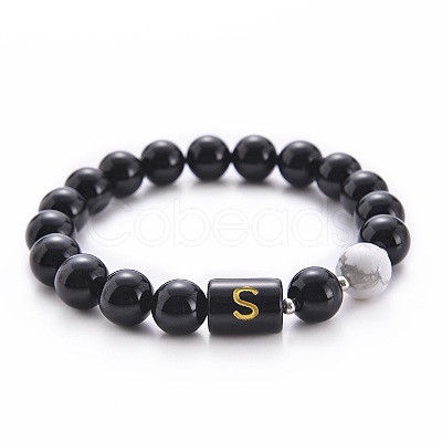 10MM Natural Black Onyx(Dyed & Heated) and Howlite Beaded Stretch Bracelets RH2290-19-1