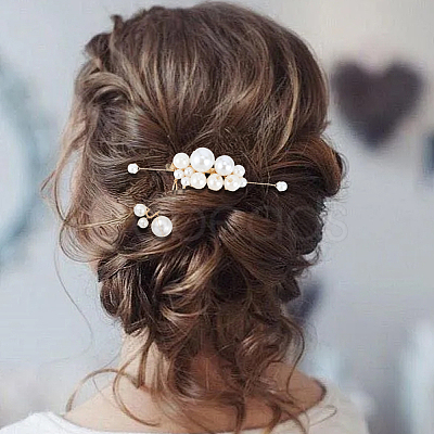 Copper Wire and ABS Imitation Pearl Hair Combs Sets for Women Girls OHAR-CY0001-20-1