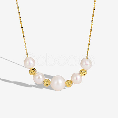 925 Sterling Silver & Baroque Natural Freshwater Keshi Pearl Round Graduated Beaded Necklaces FS-WG72E9B-02-1