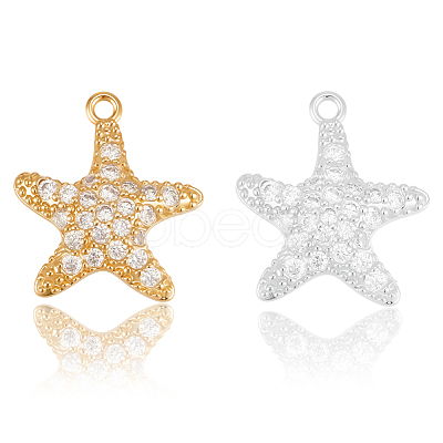 10Pcs 2 Colors Brass Micro Pave Cubic Zirconia Pendants KK-BBC0019-01-1