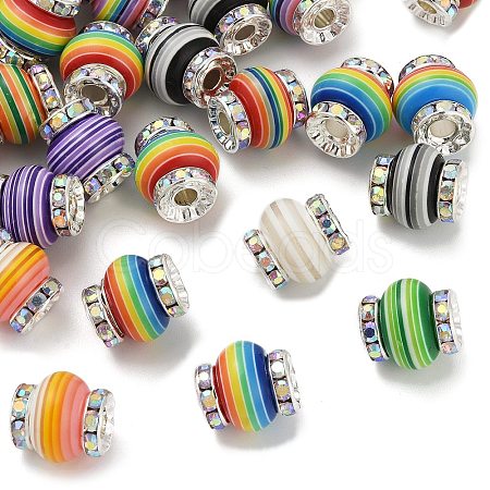 Lantern-Shaped Striped Pattern Resin Rhinestone Beads KK-Q080-02S-1
