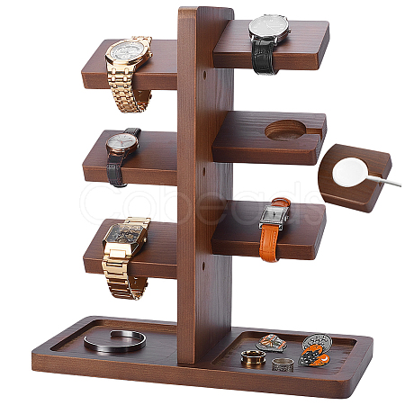 Wood Watch Organizer Display Tower Stands with Tray ODIS-WH0078-60-1