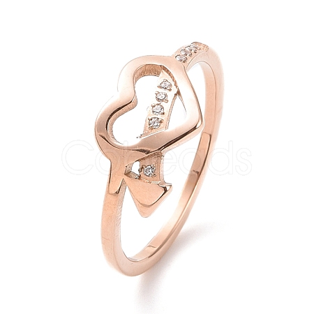 Crystal Rhinestone Heart with Arrow Finger Ring RJEW-D120-18B-RG-1