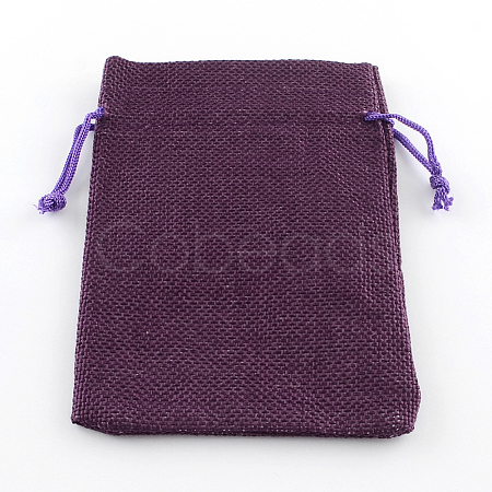 Polyester Imitation Burlap Packing Pouches Drawstring Bags X-ABAG-R005-18x13-10-1