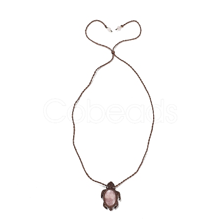 Natural Rose Quartz Tortoise Pendant Necklace NJEW-K258-02F-1
