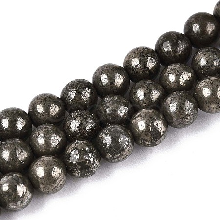 Natural Pyrite Beads Strands G-S249-01-6mm-1