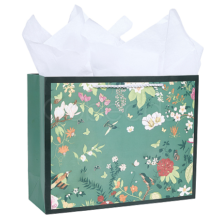 1Pc Flower Printed Paper Gift Bags with Rope Handle ABAG-SP0001-30B-1