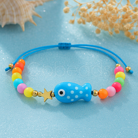 Ocean Style Fish Porcelain Bead Braided Bracelets LS-YA5775-1